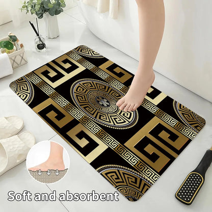 4PCS Black Gold Geometric Print Polyester Fabric Shower Curtain Set Modern Waterproof Soft Fabric Non-Slip Bath Mat 12