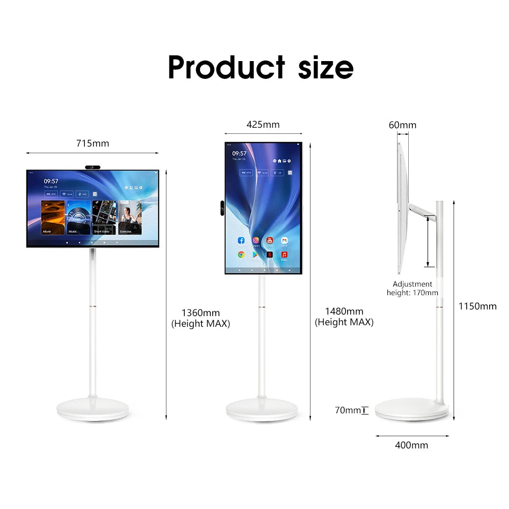 32 Inch 128GB Touch Screen Monitor Rechargeable Portable Smart TV with Built-in Camera Remote Control Kids Learning TV