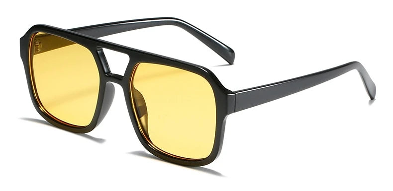 Retro Square Sunglasses Women Men 2025 New Trends Double Beam Yellow Big Sun Glasses Female Oversized Eyewear Shades UV400