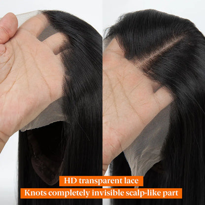 FX-HA07 Premium Blend Hair Wig Long Straight Black High Quality Invisible Transparent 13*4 Lace Frontal Wig Lace Front Wigs