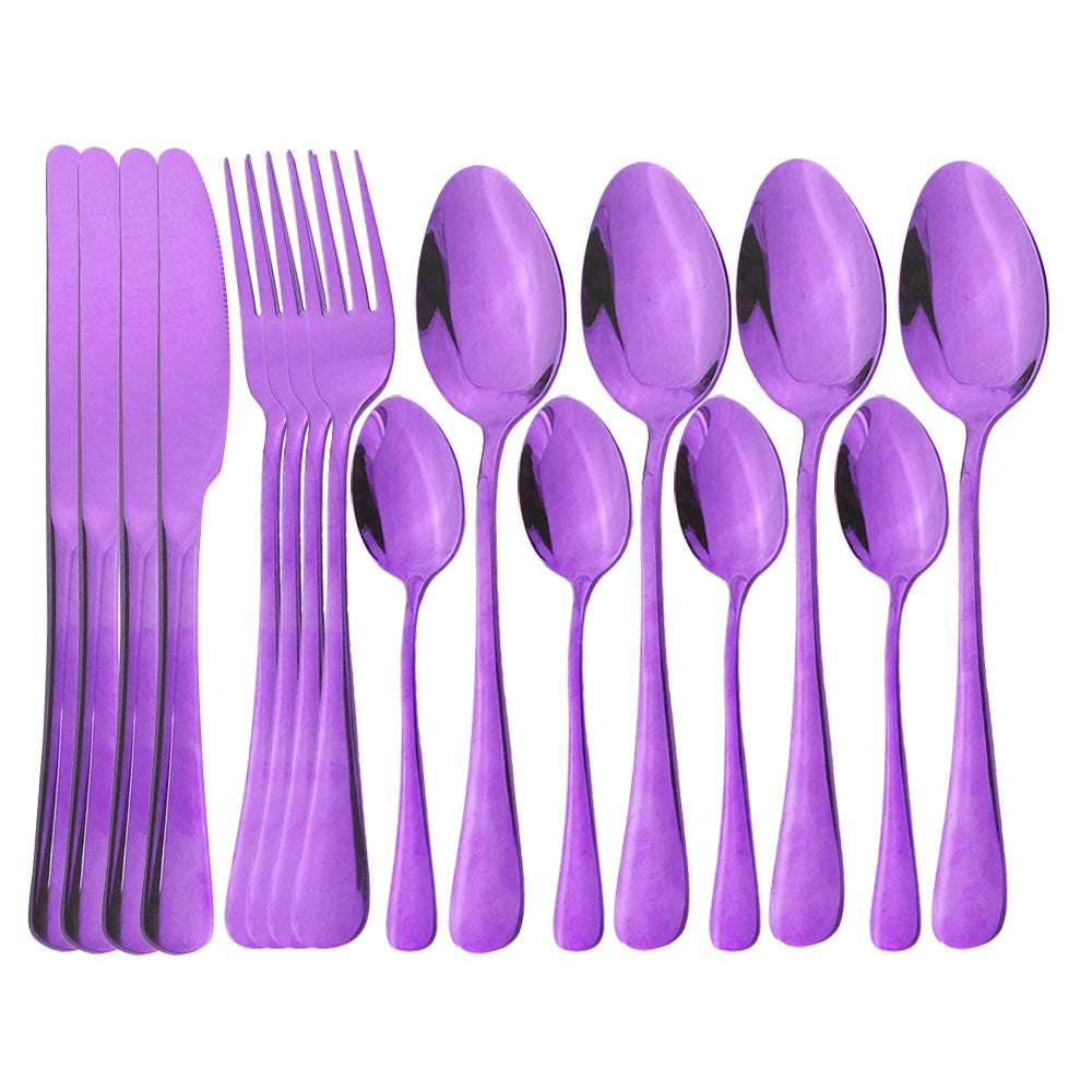 Blue Dinnerware Stainless Steel Tableware Fork Spoon Knife Dinner Set Kitchen Black Cutlery Set Silverware 16Pcs
