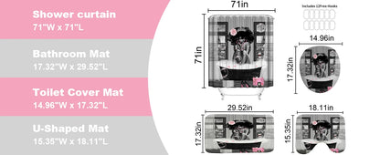 KOKGYM 4-Piece African American Shower Curtain Set Rugs 12 Hooks Paris Eiffel Tower Art Pattern Waterproof Polyester Casual