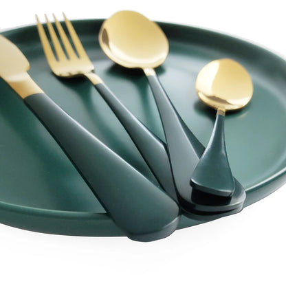 Blue Dinnerware Stainless Steel Tableware Fork Spoon Knife Dinner Set Kitchen Black Cutlery Set Silverware 16Pcs