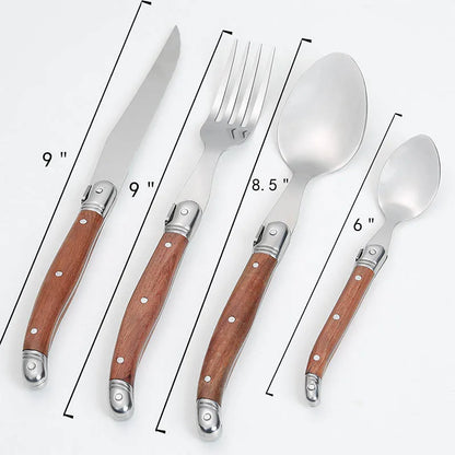 24pcs Laguiole Cutlery set Luxury Rose Wood Handle Dinnerware Stainless steel Tableware 6 Steak Knife 6 Fork 6 Spoon 6 Teaspoon