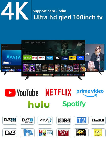 Custom 55/65/75/85/98/120 inch QLED smart TV Black 60-120 Hz Android warranty 2 years 4k/8k Ultra HD