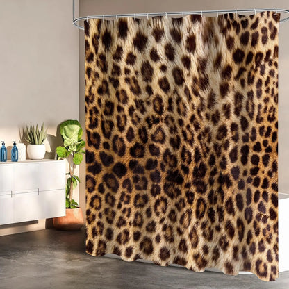 Brown Leopard Shower Curtain Cheetah Animal Print Blackout Polyester Machine Washable Hooks 72x72 Modern Bathroom Decor