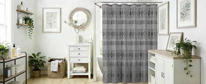 Grey Boho Farmhouse Elegant Washable Sheer Lace Shower Curtain Set 72Wx72L with 12 Plastic Hooks