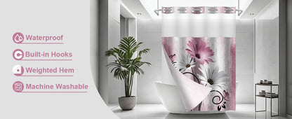 Hookless Shower Curtain Liner Set Teal Semi-Sheer Waterproof Washable 72x75 Inch Bathroom Decor
