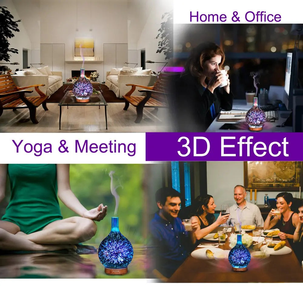 3D Creative Glass Essential Oil Diffuser with 200ml Capacity Aroma Mist Humidifier for Hotels US Plug