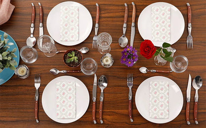 24pcs Laguiole Cutlery set Luxury Rose Wood Handle Dinnerware Stainless steel Tableware 6 Steak Knife 6 Fork 6 Spoon 6 Teaspoon