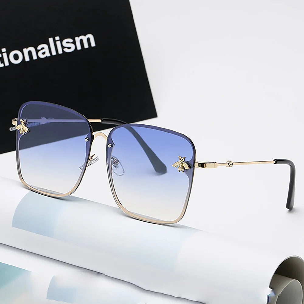 Fashion 2022 Gold Bee Square Sunglasses Women Retro Oversized Glasses Men Shades Metal Frame Ladies sunglasses zonnebril dames