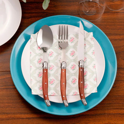 24pcs Laguiole Cutlery set Luxury Rose Wood Handle Dinnerware Stainless steel Tableware 6 Steak Knife 6 Fork 6 Spoon 6 Teaspoon