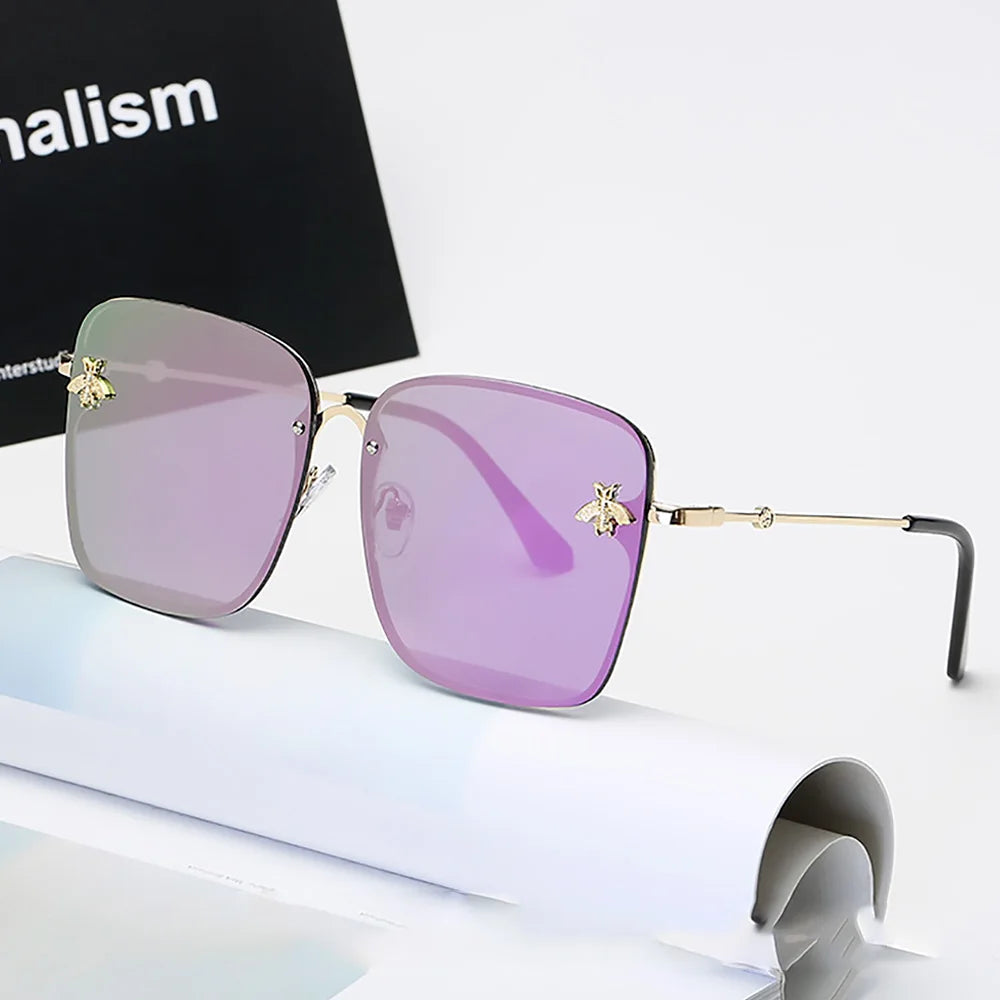 Fashion 2022 Gold Bee Square Sunglasses Women Retro Oversized Glasses Men Shades Metal Frame Ladies sunglasses zonnebril dames