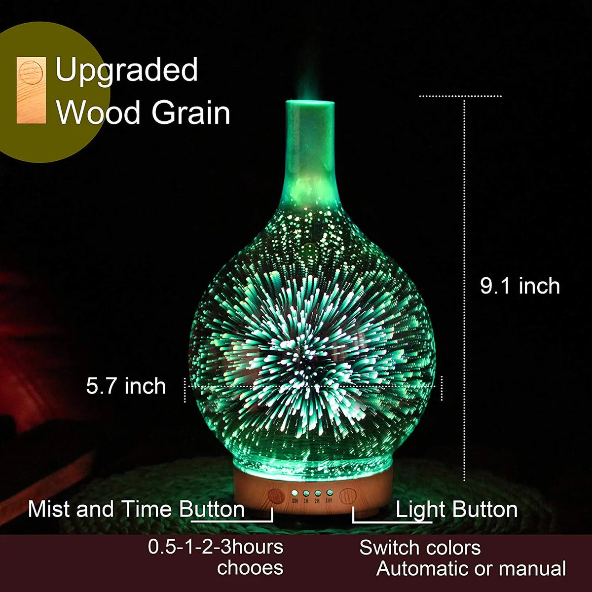 3D Creative Glass Essential Oil Diffuser with 200ml Capacity Aroma Mist Humidifier for Hotels US Plug