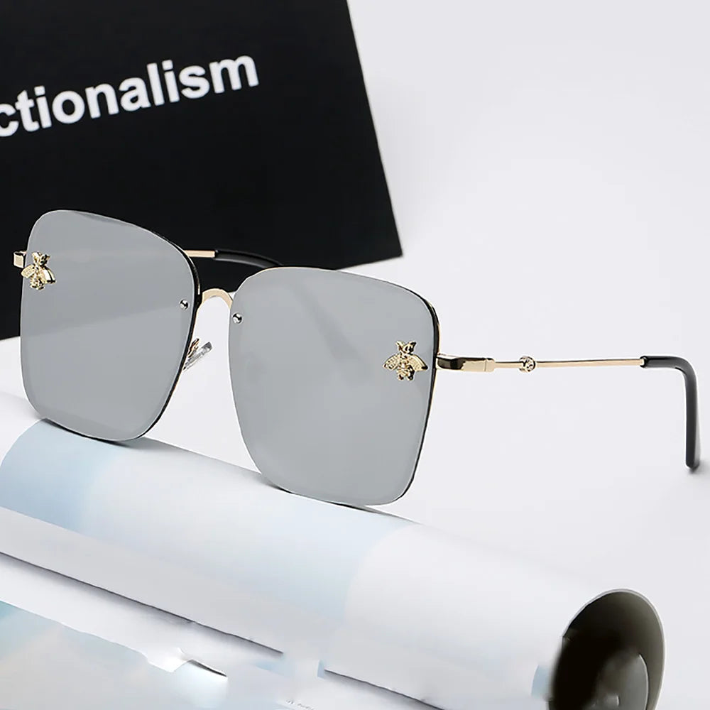 Fashion 2022 Gold Bee Square Sunglasses Women Retro Oversized Glasses Men Shades Metal Frame Ladies sunglasses zonnebril dames