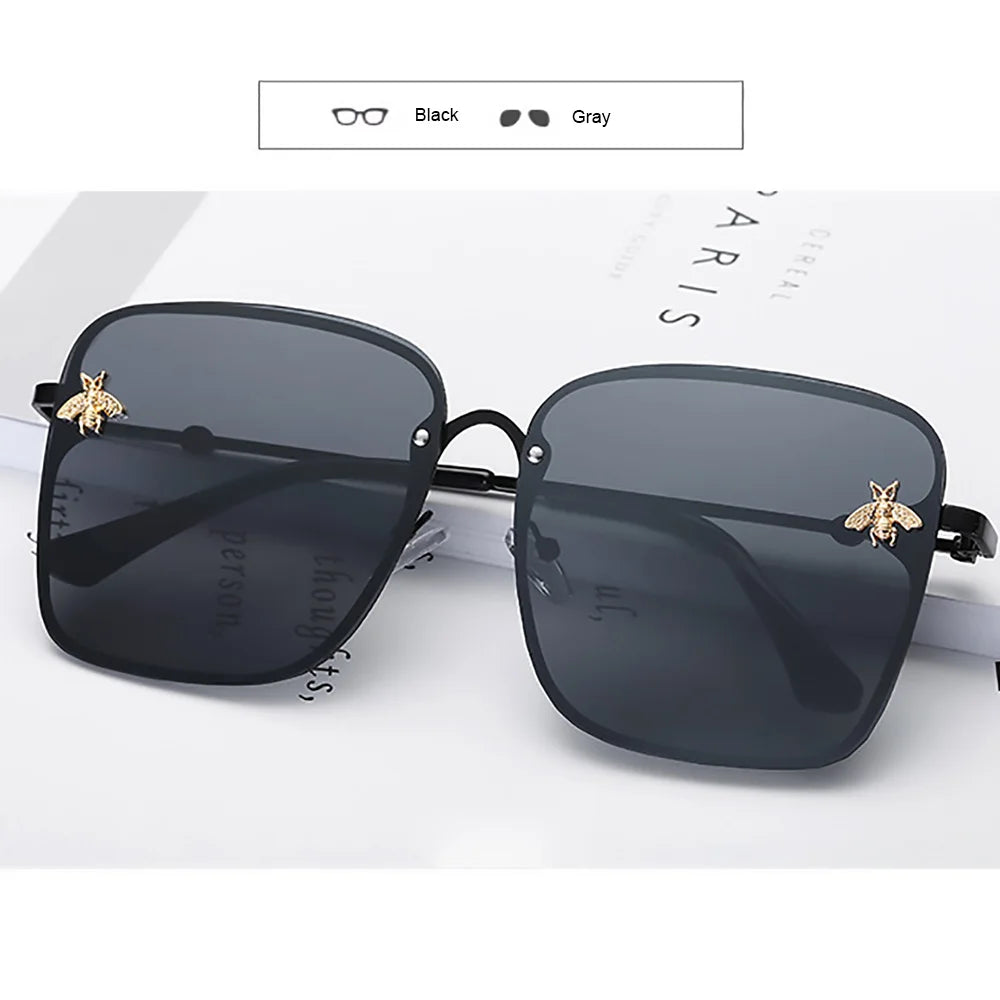 Fashion 2022 Gold Bee Square Sunglasses Women Retro Oversized Glasses Men Shades Metal Frame Ladies sunglasses zonnebril dames
