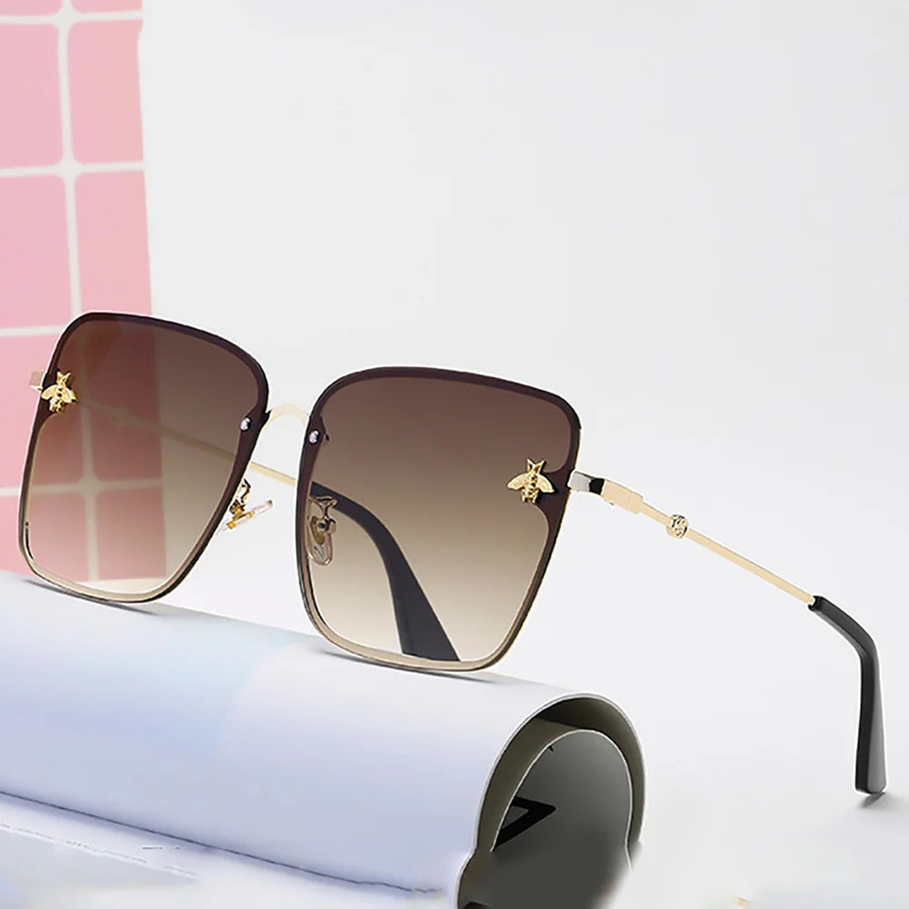 Fashion 2022 Gold Bee Square Sunglasses Women Retro Oversized Glasses Men Shades Metal Frame Ladies sunglasses zonnebril dames