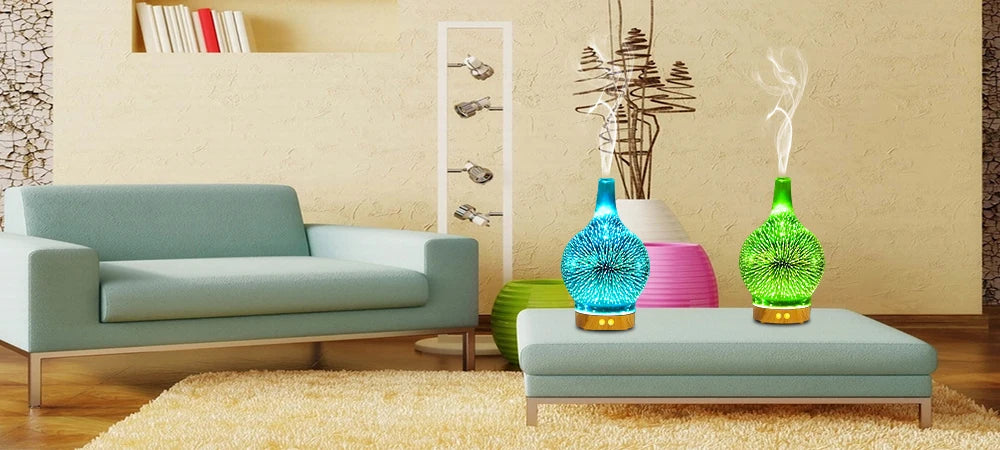 3D Creative Glass Essential Oil Diffuser with 200ml Capacity Aroma Mist Humidifier for Hotels US Plug