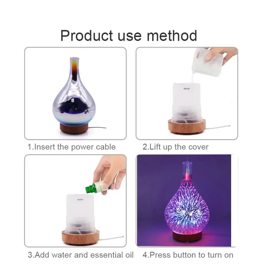 3D Creative Glass Essential Oil Diffuser with 200ml Capacity Aroma Mist Humidifier for Hotels US Plug