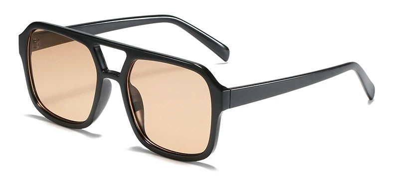 Retro Square Sunglasses Women Men 2025 New Trends Double Beam Yellow Big Sun Glasses Female Oversized Eyewear Shades UV400