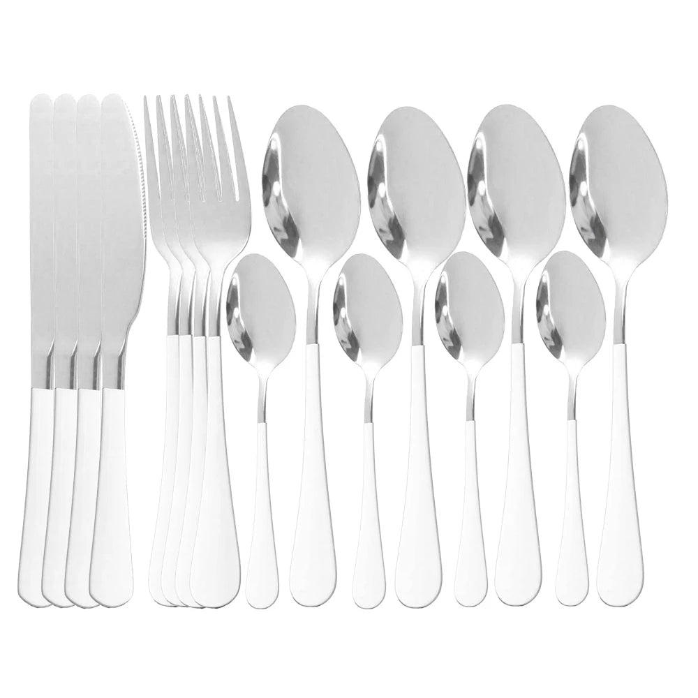 Blue Dinnerware Stainless Steel Tableware Fork Spoon Knife Dinner Set Kitchen Black Cutlery Set Silverware 16Pcs