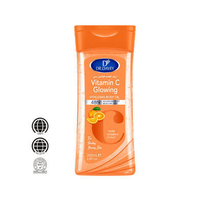 200ml+200ml One Set DR.DAVEY Vitamin C Glowing Vitalizing Body Oil 48H Moisture Citrus Scent USA Warehouse Ready Stock