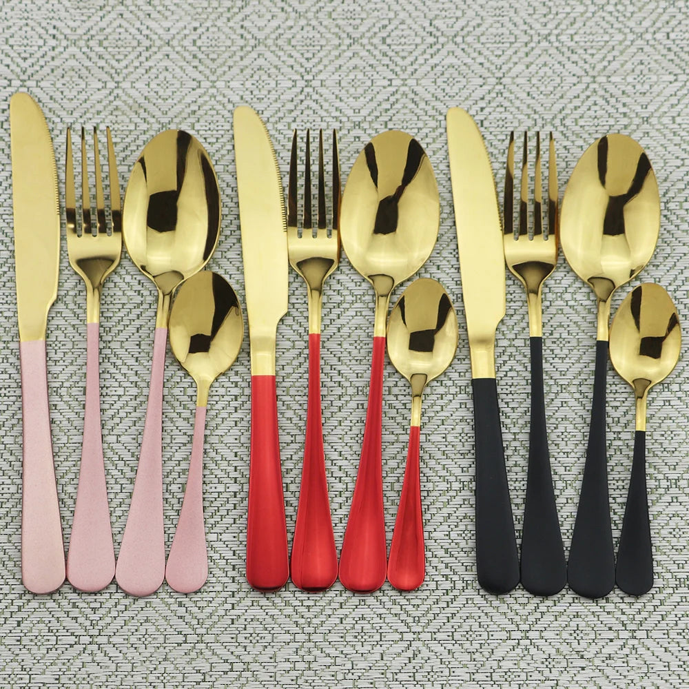 Blue Dinnerware Stainless Steel Tableware Fork Spoon Knife Dinner Set Kitchen Black Cutlery Set Silverware 16Pcs