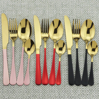 Blue Dinnerware Stainless Steel Tableware Fork Spoon Knife Dinner Set Kitchen Black Cutlery Set Silverware 16Pcs