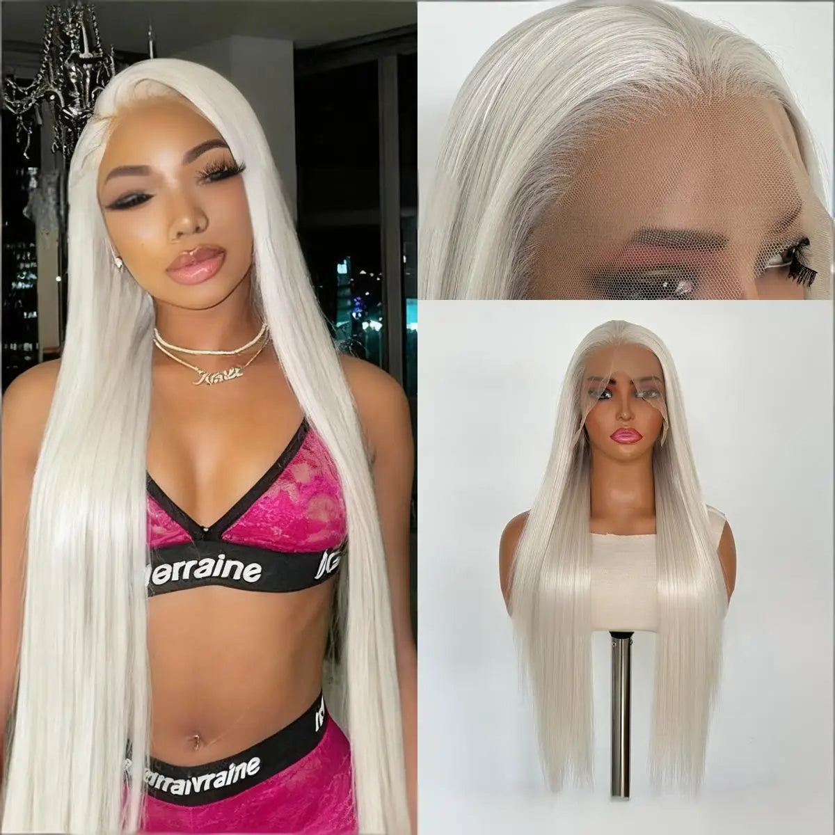 FX-HA07 Premium Blend Hair Wig Long Straight Black High Quality Invisible Transparent 13*4 Lace Frontal Wig Lace Front Wigs