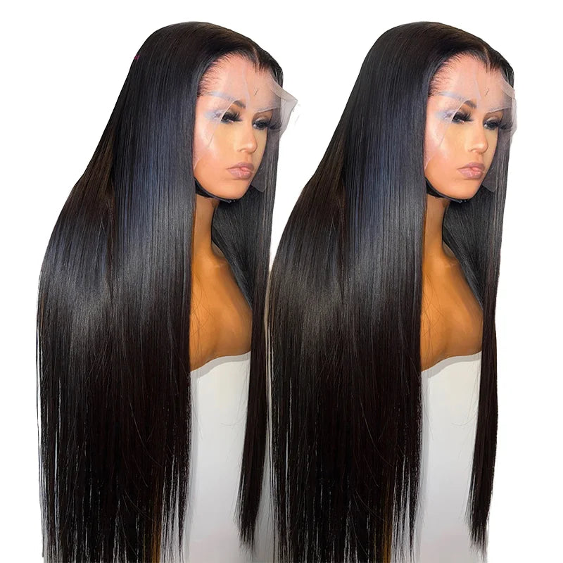 FX-HA07 Premium Blend Hair Wig Long Straight Black High Quality Invisible Transparent 13*4 Lace Frontal Wig Lace Front Wigs