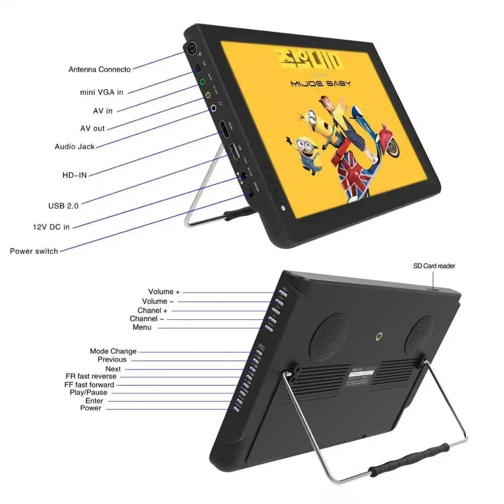 14 Inch Small Television Charging  Led Tv Portable Monitor Dvb-T2 Atsc Isdb Digital Tv