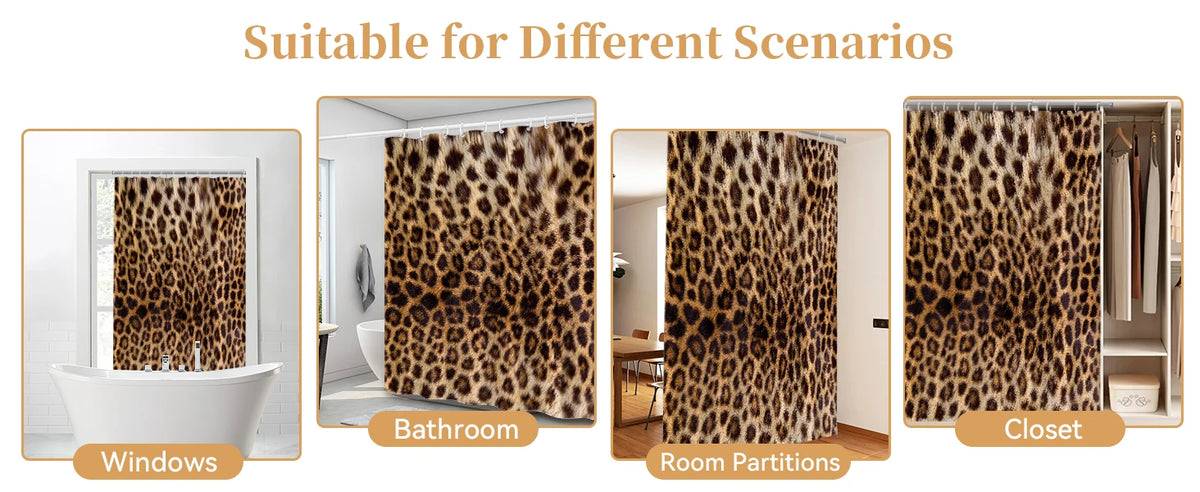 Brown Leopard Shower Curtain Cheetah Animal Print Blackout Polyester Machine Washable Hooks 72x72 Modern Bathroom Decor
