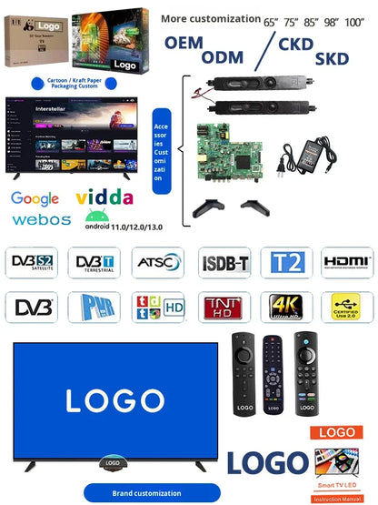 Custom 55/65/75/85/98/120 inch QLED smart TV Black 60-120 Hz Android warranty 2 years 4k/8k Ultra HD