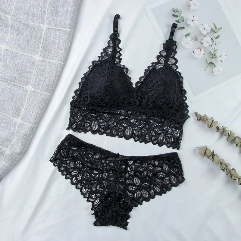 Seamless Lace Bra & Panty Sets Backless Ultrathin Bralette Sexy Padded Lingerie for Women Comfortable Intimates