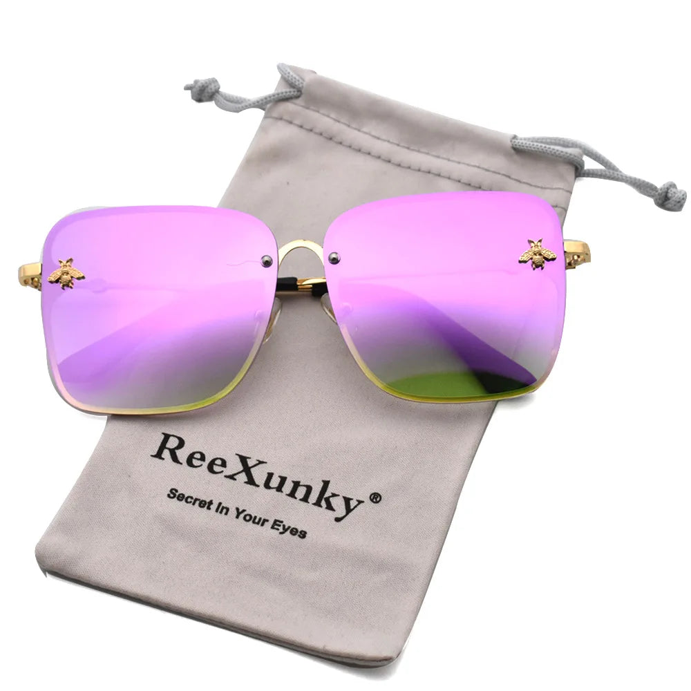 Fashion 2022 Gold Bee Square Sunglasses Women Retro Oversized Glasses Men Shades Metal Frame Ladies sunglasses zonnebril dames