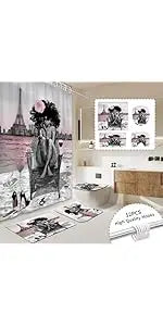 4PCS Black Gold Geometric Print Polyester Fabric Shower Curtain Set Modern Waterproof Soft Fabric Non-Slip Bath Mat 12