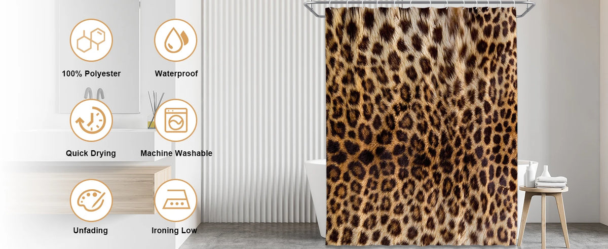 Brown Leopard Shower Curtain Cheetah Animal Print Blackout Polyester Machine Washable Hooks 72x72 Modern Bathroom Decor