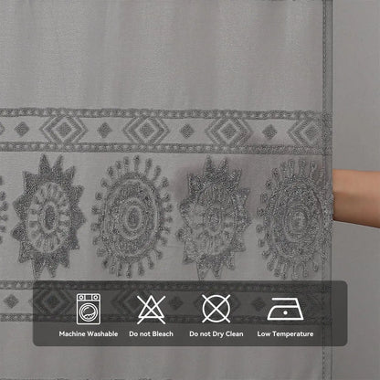 Grey Boho Farmhouse Elegant Washable Sheer Lace Shower Curtain Set 72Wx72L with 12 Plastic Hooks
