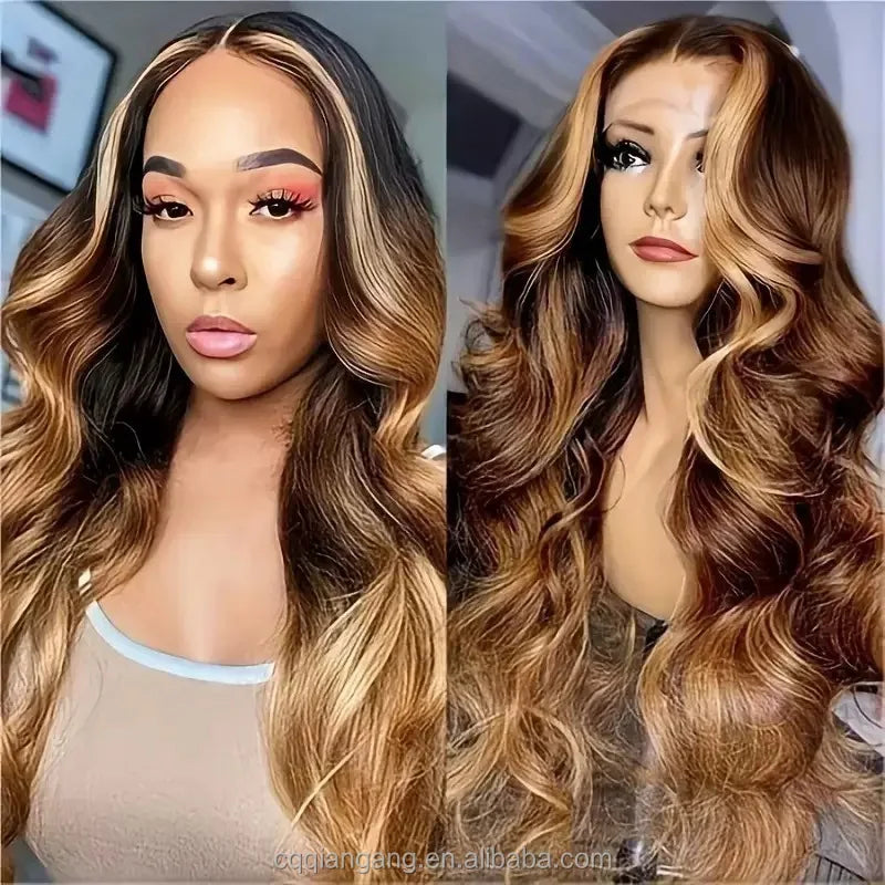 KEMY HAIR Synthetic Lace Front Wig13*4 Hd Heat Resistant Hair Highlight Blend Wig Loose Wave Pre Plucked Wigs for Black Women