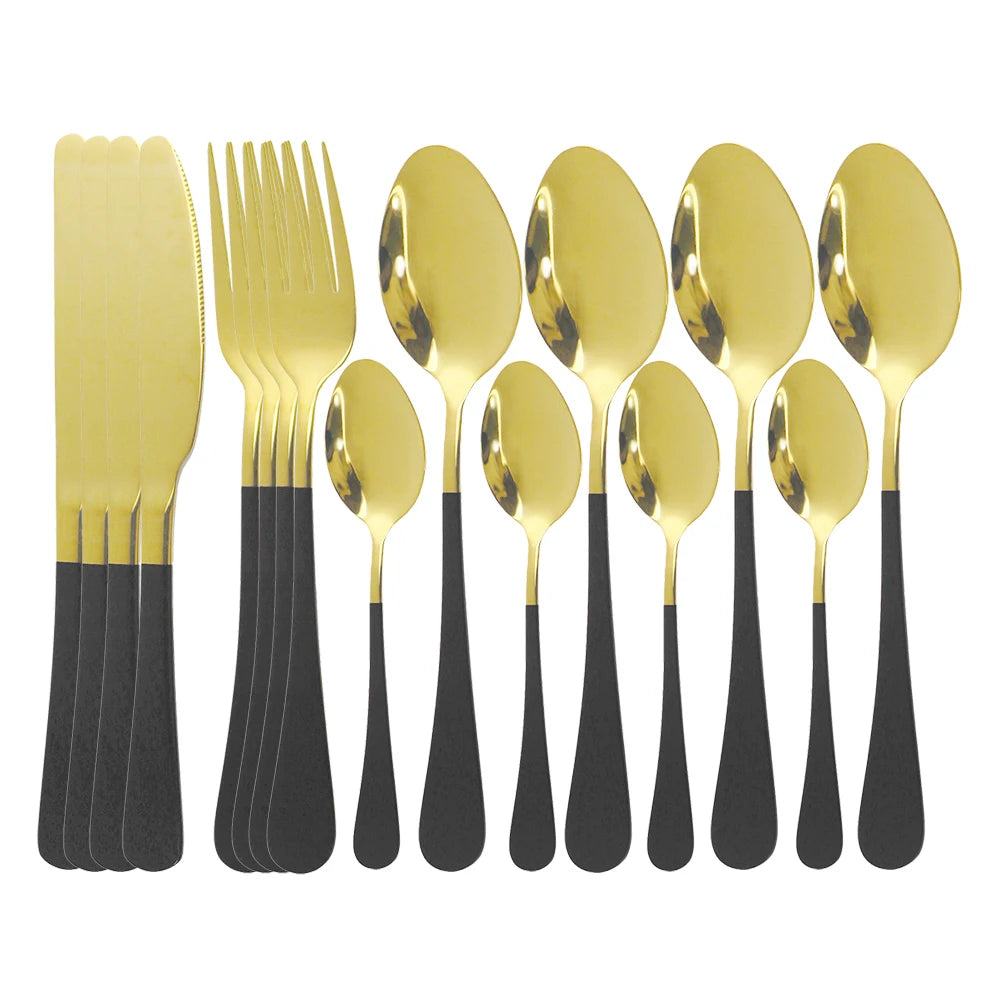 Blue Dinnerware Stainless Steel Tableware Fork Spoon Knife Dinner Set Kitchen Black Cutlery Set Silverware 16Pcs