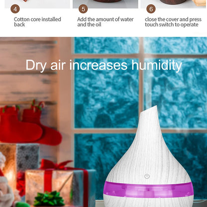 300ml Humidifier Electric Aroma Air Diffuser Wood Ultrasonic Air Humidifier Essential Oil Aromatherapy Cool Mist Maker For Home