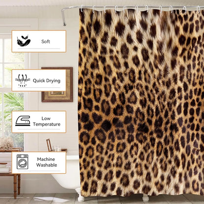 Brown Leopard Shower Curtain Cheetah Animal Print Blackout Polyester Machine Washable Hooks 72x72 Modern Bathroom Decor