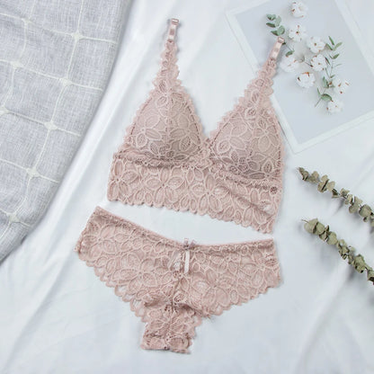 Seamless Lace Bra & Panty Sets Backless Ultrathin Bralette Sexy Padded Lingerie for Women Comfortable Intimates