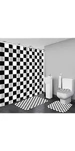 4-Piece Checkered Gingham Retro Waterproof Shower Curtain Set Non-Slip Bath Rug 12 Hooks Soft Fabric for Bathroom Use