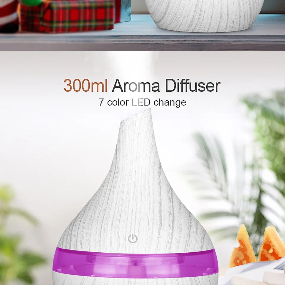 300ml Humidifier Electric Aroma Air Diffuser Wood Ultrasonic Air Humidifier Essential Oil Aromatherapy Cool Mist Maker For Home