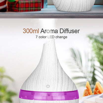 300ml Humidifier Electric Aroma Air Diffuser Wood Ultrasonic Air Humidifier Essential Oil Aromatherapy Cool Mist Maker For Home