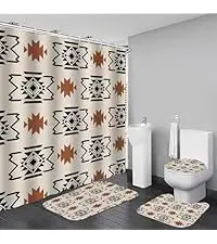 4-Piece Brown Cowboy Rustic Western Farmhouse Shower Curtain Set Non-Slip Rugs Washable Polyester Fabric Sunflower Barn