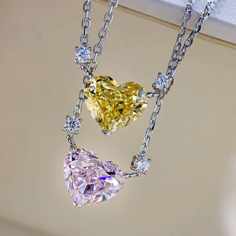 Shinning Heart cut Lab Diamond Pendant 100% Real 925 Sterling Silver Wedding Pendants Necklace For Women Bridal Choker Jewelry