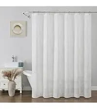 White Boho Farmhouse Modern Shower Curtain Set Waterproof Polyester Neutral Textured 72Wx72L Inches 12 Plastic Hooks