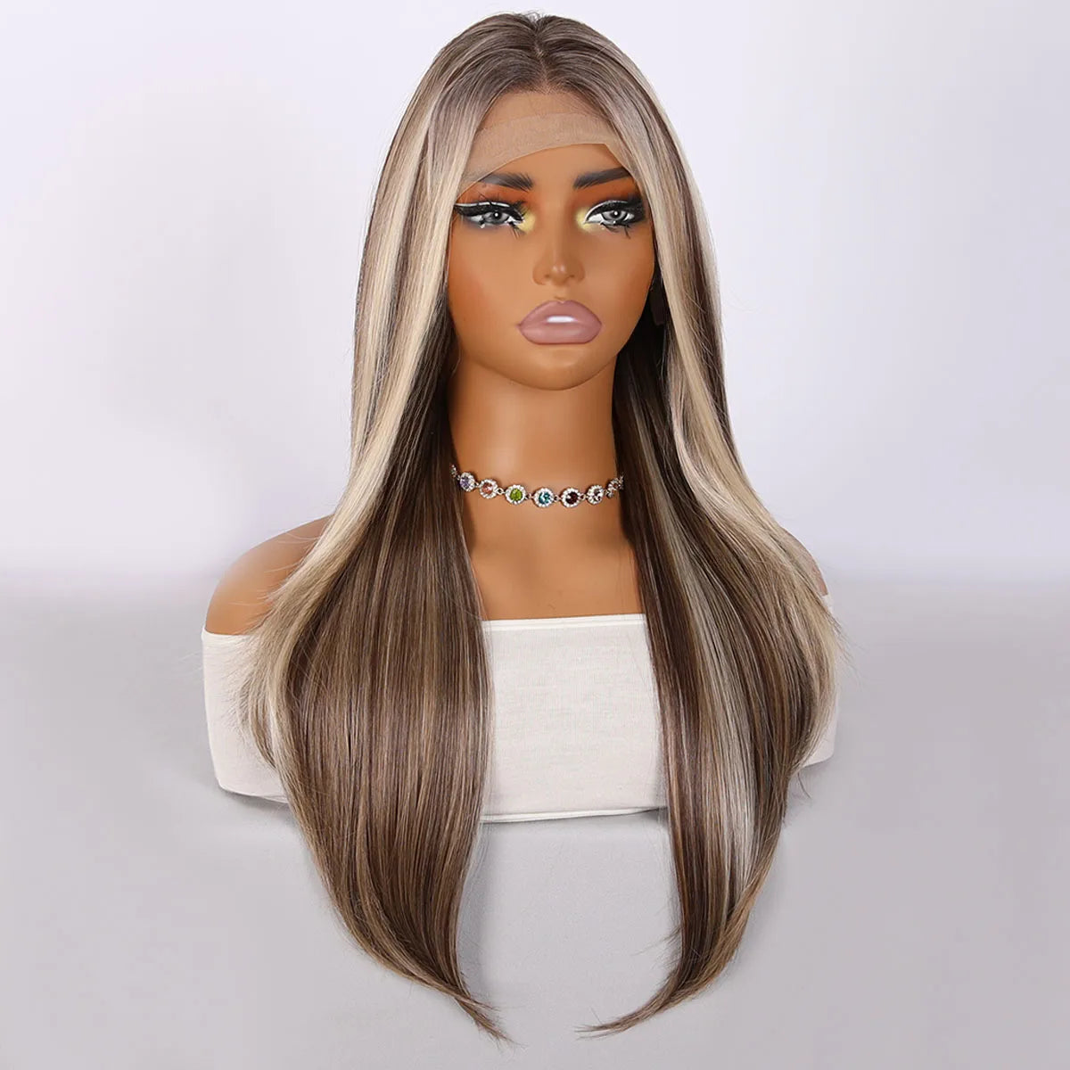 2025 Hot Sale 13*5 Front Wig Fashion Temperament Golden Brown Gradient Straight Hair Wig in the Future Daily Wear SM9123B